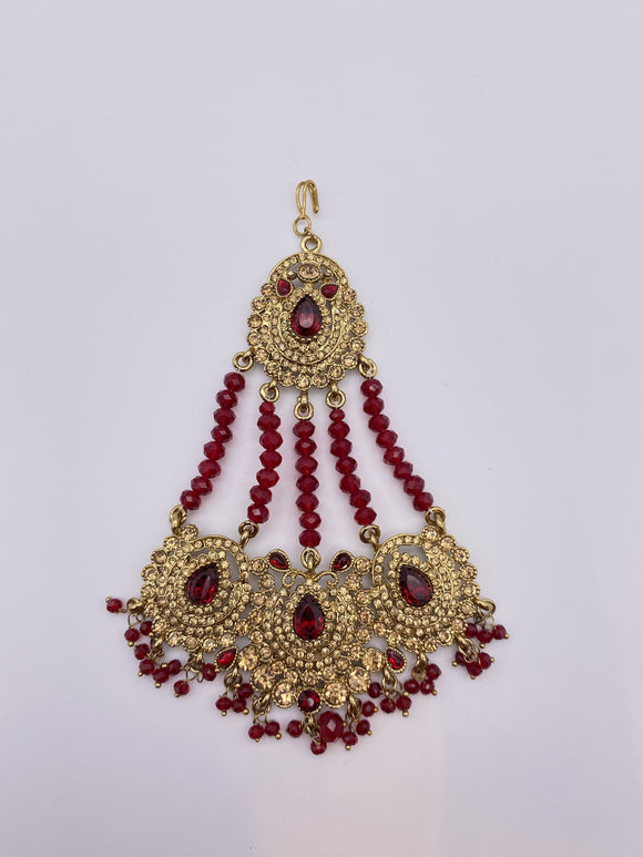 Dark Marron Rhinestone Jhumar with Dark Maroon Crystal beads