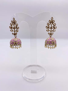 Jhumki Earrings - Kundan Stones in Baby Pinks and Cream Embelishment - Meenakari Collection