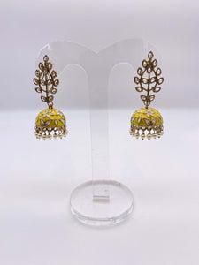 Jhumki Earrings - Meenakari CollectionBright Yellow and Cream Embelishment