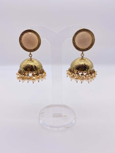 Jhumki Earrings - Gold Base and Peach Gem Stones