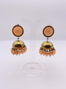 Jhumki Earrings - Peachy Orange Gems & Beads