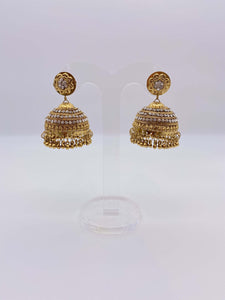 Jhumki Earrings - Gold Base and Silver Stones