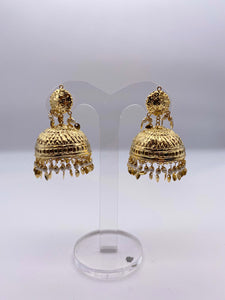Jhumki Earrings - Gold Polish White Pearls Amritsari Collection
