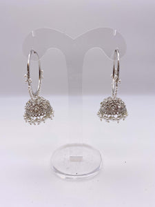 Jhumki Earrings - Silver Base and White Pearls - Ladies Sangeet Collection