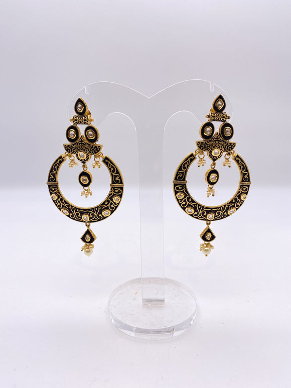 Antique Gold Plated Carved Black Silver Jhumka Earrings,sabyasachi Jewelry,kundan  Earrings,polki Earrings, Jhumka,kundan Jewelry, Bridal - Etsy