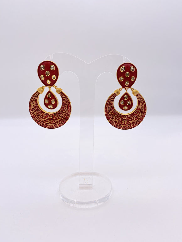 Kundan Earrings - Baby Pink Coat with Gold Meenakari Embelishment