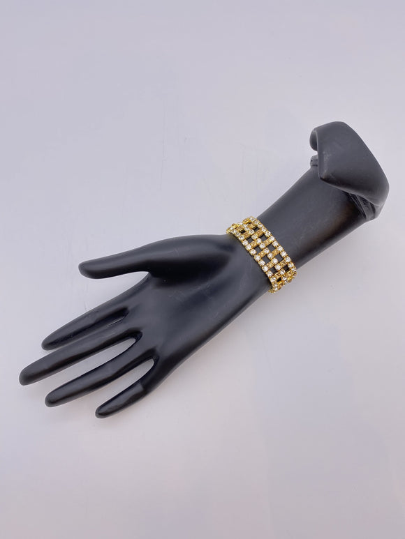 Kids Bracelet in Gold Base and Silver Antique Gold Stone in Stretchy Box Design