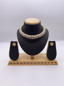 Kids & Adults Pendant Set - White Pearls and Silver Rhinestones with Stud Earrings