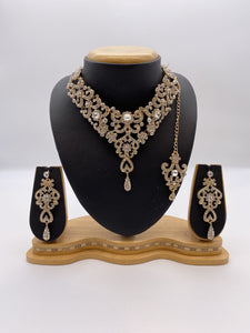 Kids & Adults Pendant Set - Gold Base Silver Rhinestones with Droplet Earrings