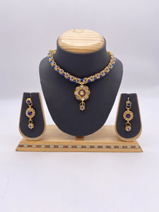 Kids & Adults Pendant Set - Royal Blue and Silver Rhinestones with Droplet Earrings