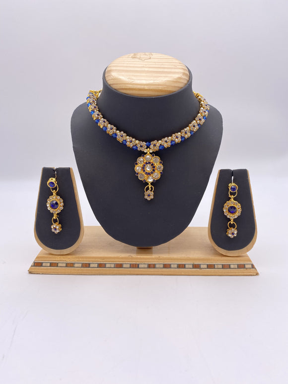 Kids & Adults Pendant Set - Royal Blue and Silver Rhinestones with Droplet Earrings