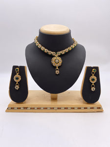Kids & Adults Pendant Set - emeralrd Green & Silver Rhinestones with Droplet Earrings