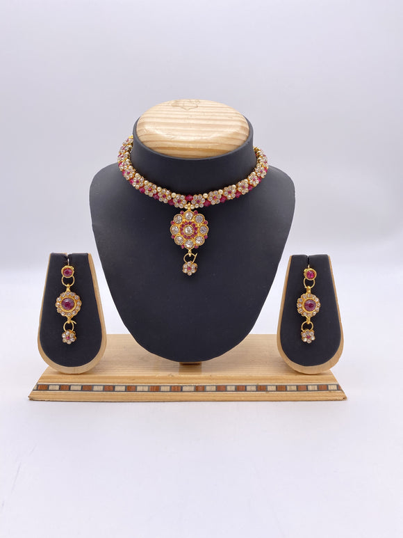 Kids & Adults Pendant Set - Hot Pink and Silver Rhinestones with Droplet Earrings
