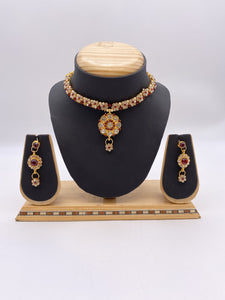 Kids & Adults Pendant Set - Maroon and Silver Rhinestones with Droplet Earrings