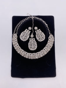 Kids Set in Silver Base and Medium Sized Rhinestones with Earring and Tikka
