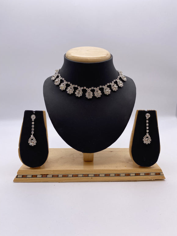 Kids & Adults Pendant Set - Silver Base and Rhinestones with Droplet Earrings