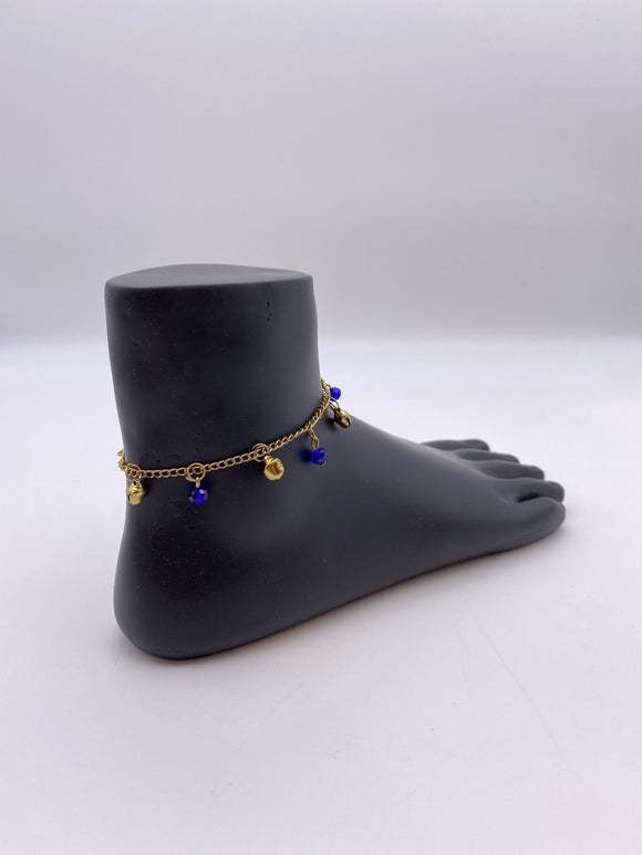 Kids Anklet Royal Blue Beads Gold Ghungroo Bells