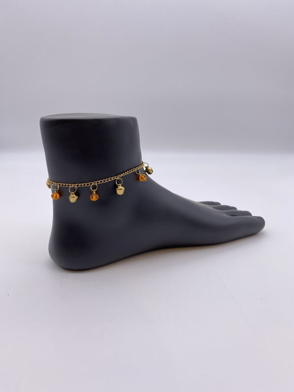 Kids Anklet Orange Beads Gold Ghungroo Bells