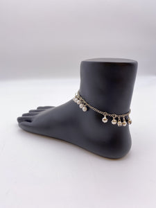 Kiids Anklet in Silver Chain with White Pearls and Ghungroo bells