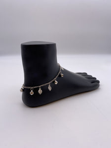 Kid Anklet Silver Base Ghungroo Bells and Leaf Charms