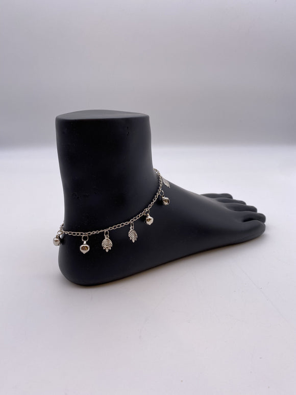 Kid Anklet Silver Base Ghungroo Bells and Leaf Charms