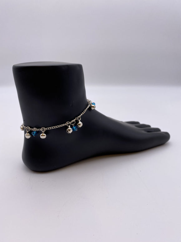 Kids Anklet Silver Chain Ghungroo Bells Transparent Beads