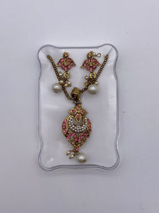 Kids Pendant Set with Baby Pink Rhinestones with Small Earrings