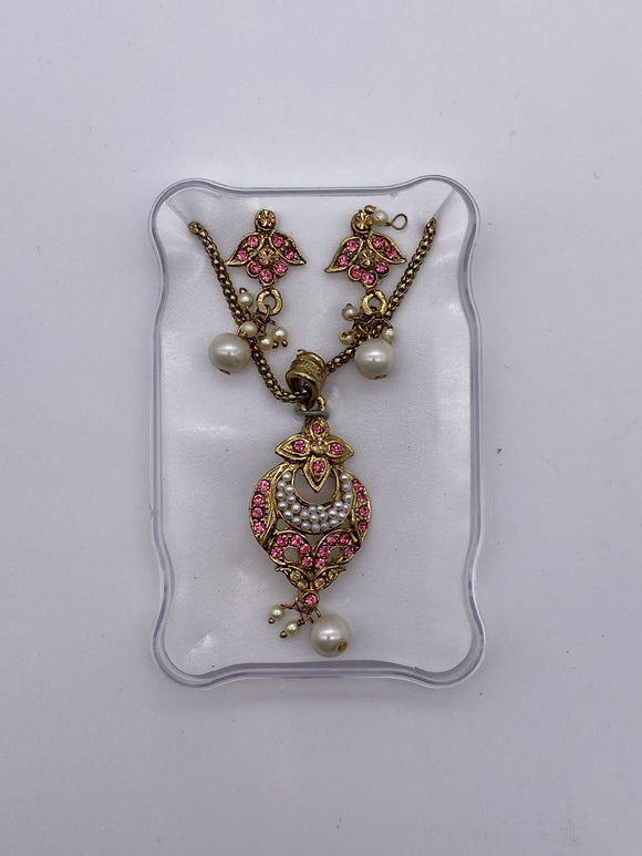 Kids Pendant Set with Baby Pink Rhinestones with Small Earrings