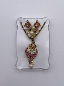Kids Pendant Set with Barbie Pink Rhinestones with Small Earrings