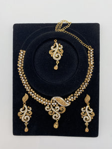 Kids Set in Gold Base, Silver and Antique Gold Rhinestones with Droplet Earrings and Tikka