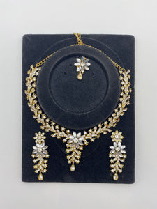Kids Sets Gold Base Silver Rhinestones with Earrings and Tikka