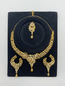Kids Set - Gold Base Antique Gold Rhinestones with Earrings and Tikka - lightweight