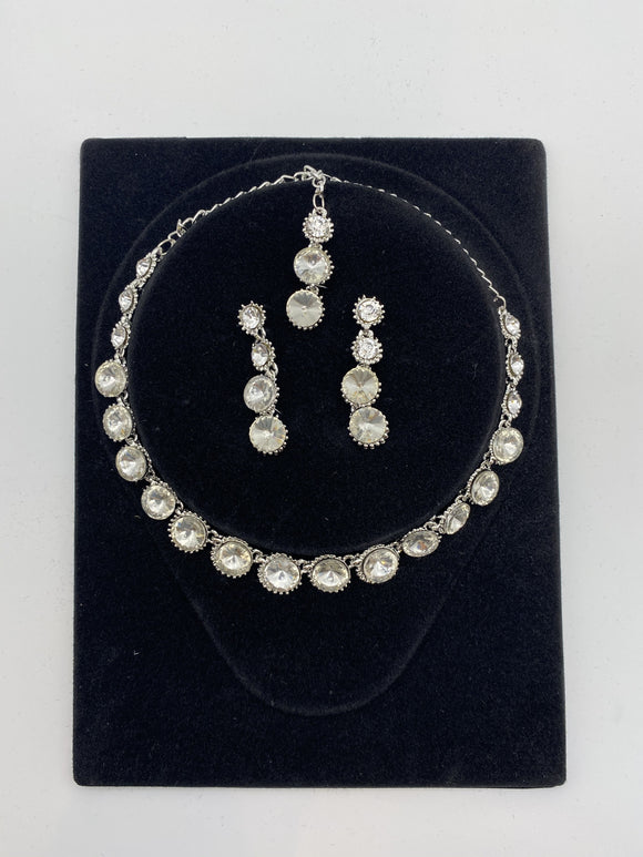 Kids Set Silver Base and Rhinestones with Earrings and Tikka