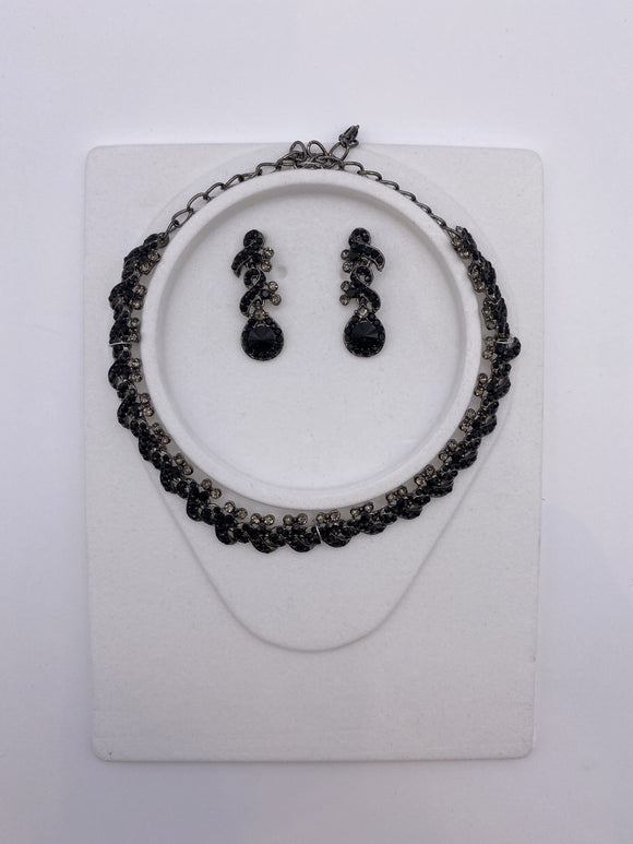 Kids Set in Dark Grey Silver Base and Grey Rhinestones with Earrings