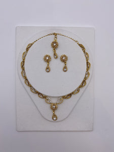 Kids Set with Gold Base and Antique Gold Rhinestones with Earrings and Tikka