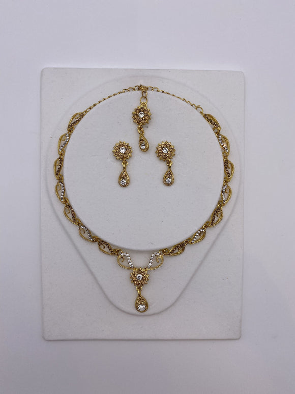 Kids Set with Gold Base and Antique Gold Rhinestones with Earrings and Tikka