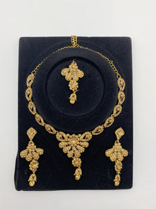 Kids Set - Gold Base Antique Gold Rhinestones with Earrings and Tikka