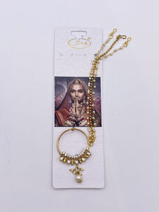 Kundan Style Gem Stones Nose Ring with Silver Rhinestones and Gold Base