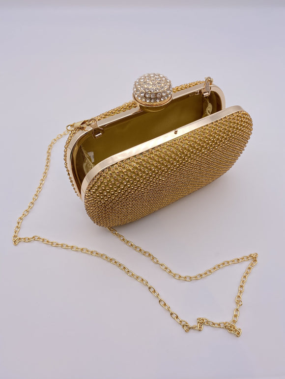 Party Clutch Bag Antique Gold Base Rhinestones Comes With A Chain