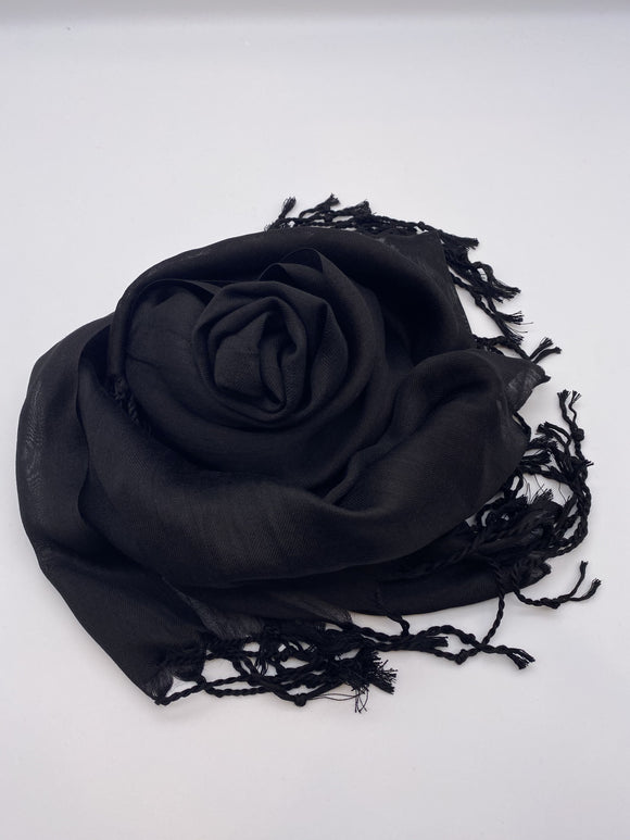 Pure Black Silk Scarf