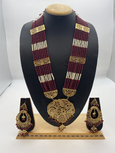 Rani Haar White Pearls Maroon Beads with Marron Silver Rhinestones Rangoli Online Jewellery