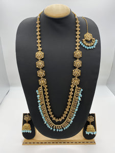 Rani Haar with Baby Blue Beads Reverse A.D Stone in Antique Gold