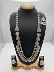 Rani Haar with White Pearls and Reverse A.D Stone with Tikka and Jhumki Earrings - Khoobsurat Collection