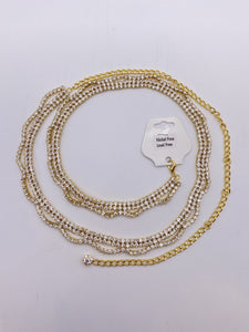 Triple  Strand Saree Belt with Gold Base and Silver Rhinestones