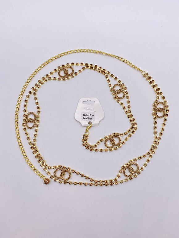Double Strand Saree Belt with Antique Gold Rhinestones in Gold Base 2