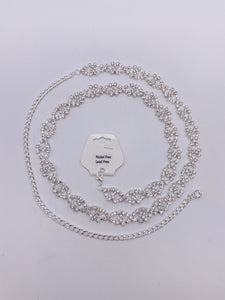 Twisted Double Strand Saree Belt with Rhinestones in Silver Base
