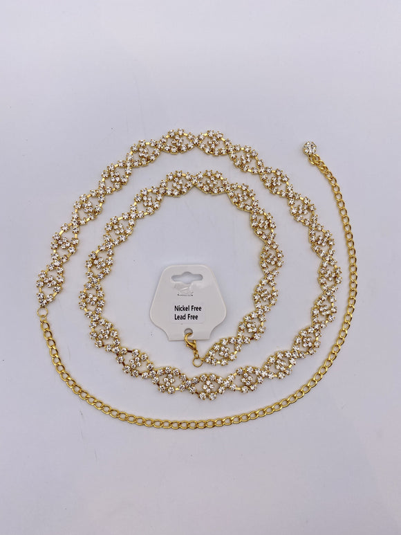 Twisted Double Strand Saree Belt with Rhinestones in Gold Base