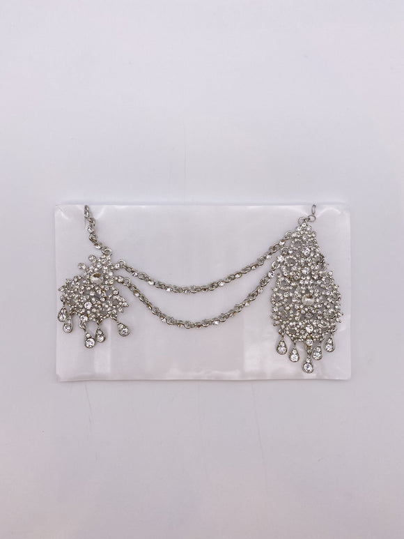 Sidepiece in Silver Base and Silver Rhinestones with Tikka Jhumar and Two Chains 6