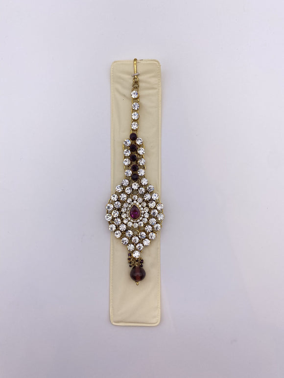 Tikka - Dark Plum Rhinestones and Beads -  Gold Base