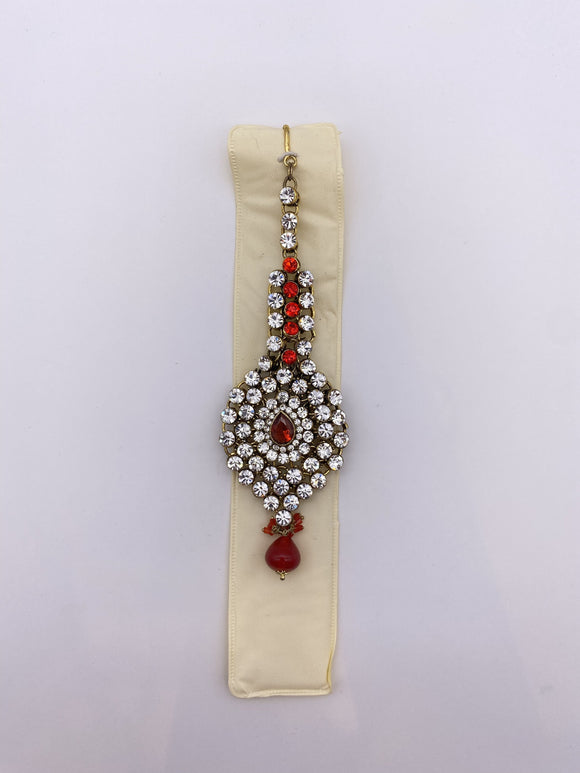 Tikka - Red Rhinestones and Beads -  Silver Base